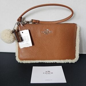 ✨️NWT✨️ Coach Shearling & Leather Large Wristlet Pouch, 2015